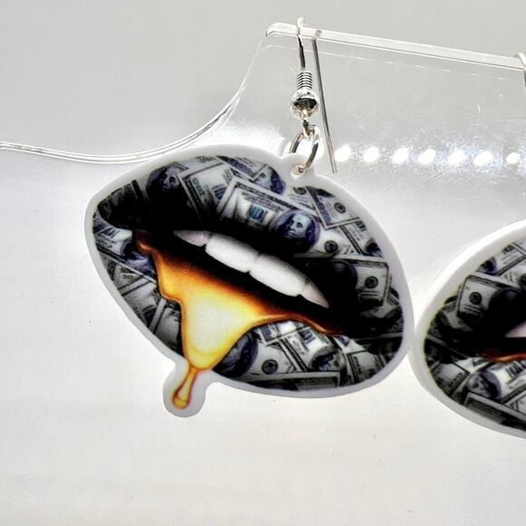 Lip Earrings - Money Earrings - Gold Earrings - Party Earring - Club Accessories - Picture 2 of 8